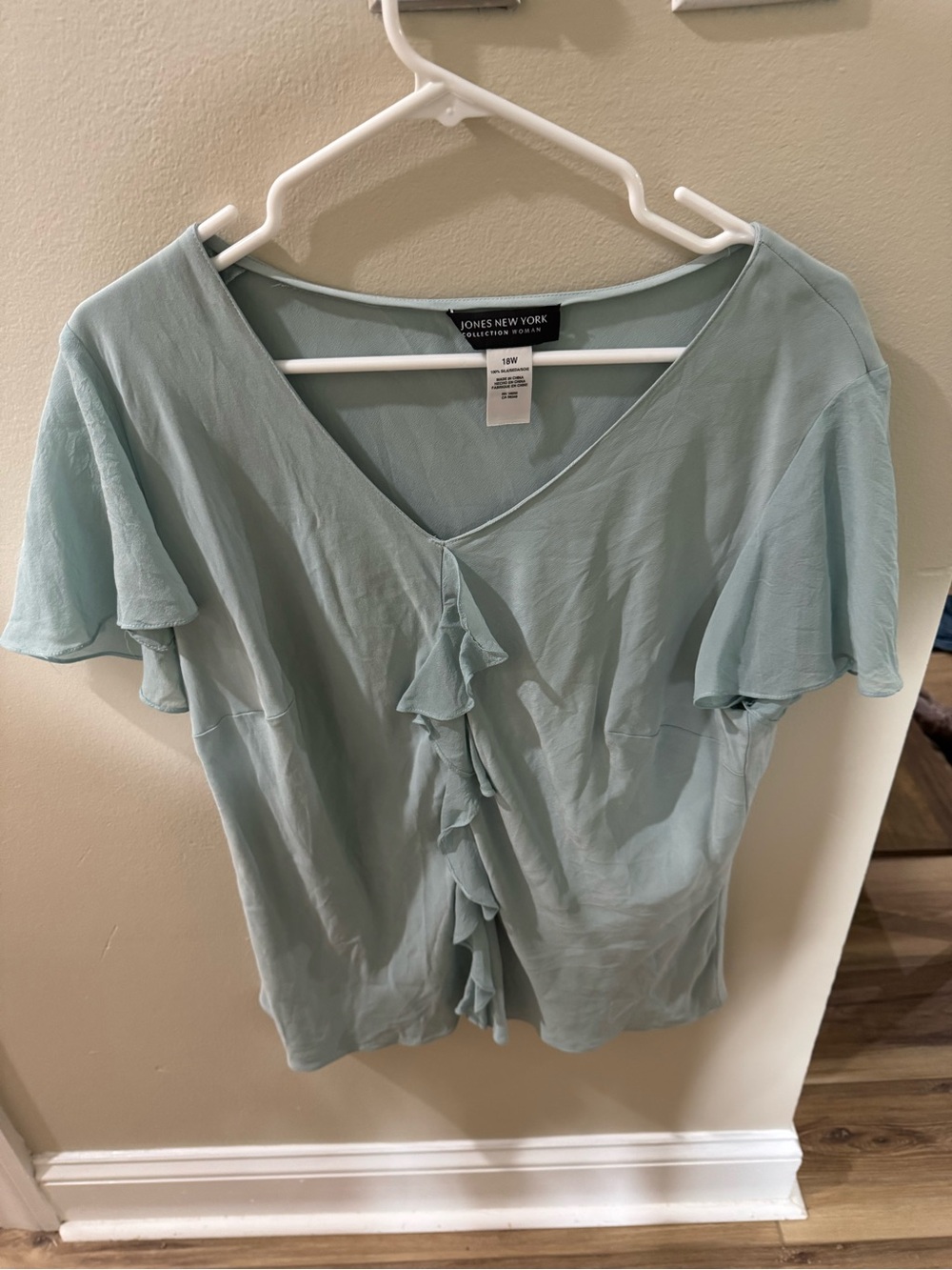 Y2K Ruffle V-Neck Blouse 100% silk in light blue